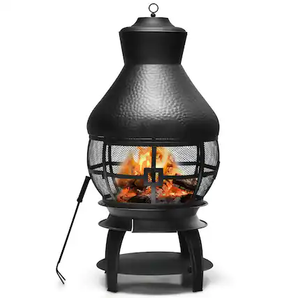 Front. Costway - Patio Fire Pit Chimenea Fireplace Wood Burning Heater Garden Backyard - Black.