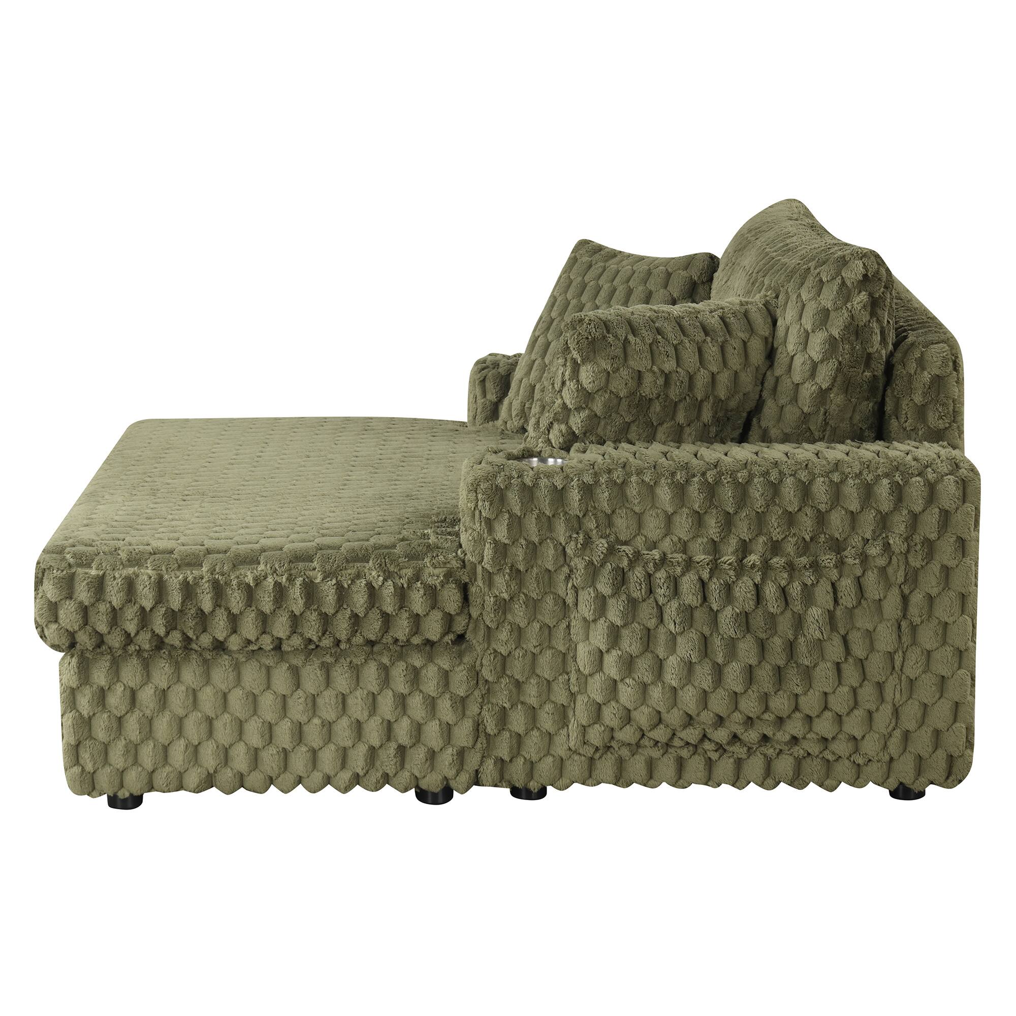 Back. Vaczon - 58'' Oversized Chaise Lounge, Living Room Plush Sofa Bed Chair Bed, Sleeper Couch Bed With Storage Space, Office Daybed - Green.