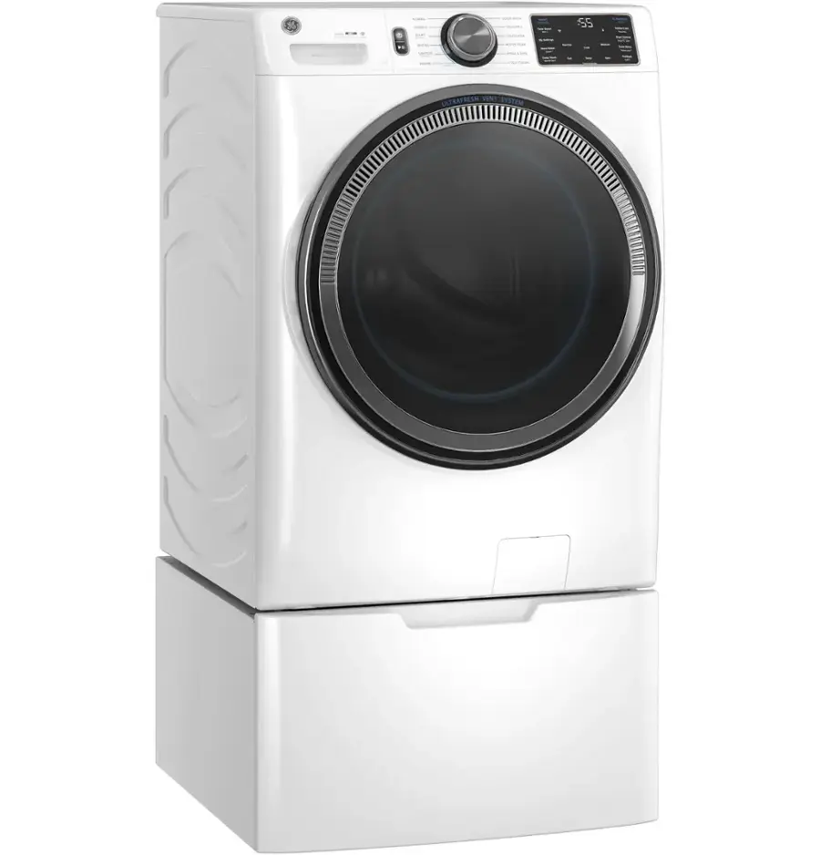 The text on the image reads "S5 . - - - - VENT SITEM ULTRATIESH." However, this text is not in English and is not related to the image of a white washing machine.