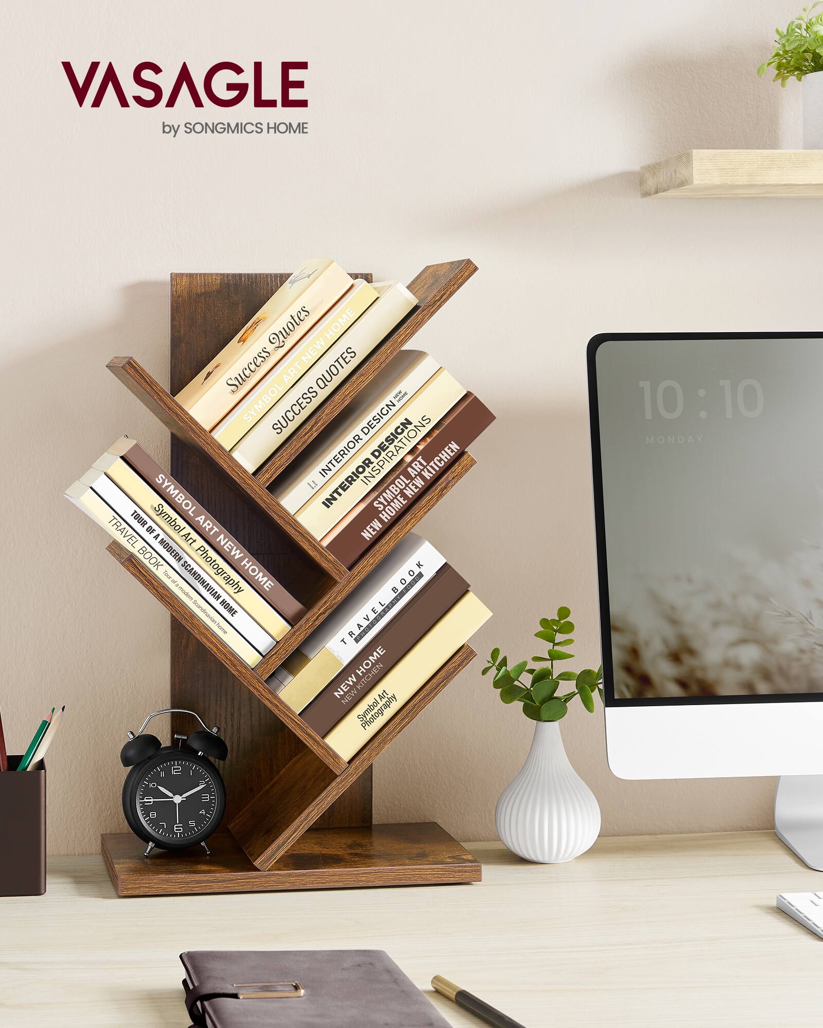 Songmics Home Tree Bookshelf, 5 Tier Bookcase, Small Bookshelf, Space ...