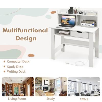 Gymax Computer Desk w/ Power Outlets & USB Ports & Type C Study Gymax Computer Desk w/ Power Outlets & USB Ports & Type C Study