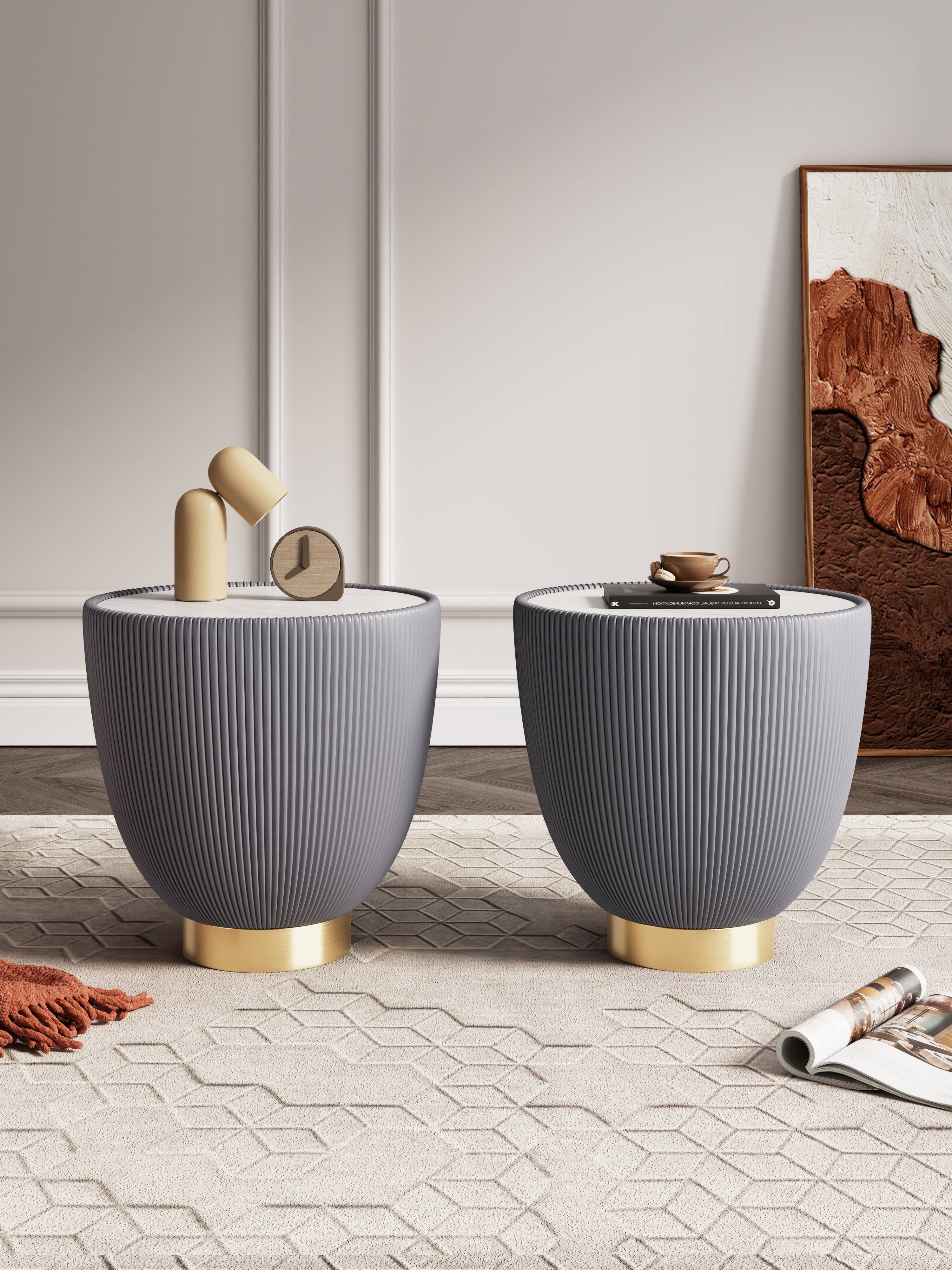 Angle. Manhattan Comfort - Anderson Modern Sintered Stone Top Upholstered End Table - Set of 2 - Gray.