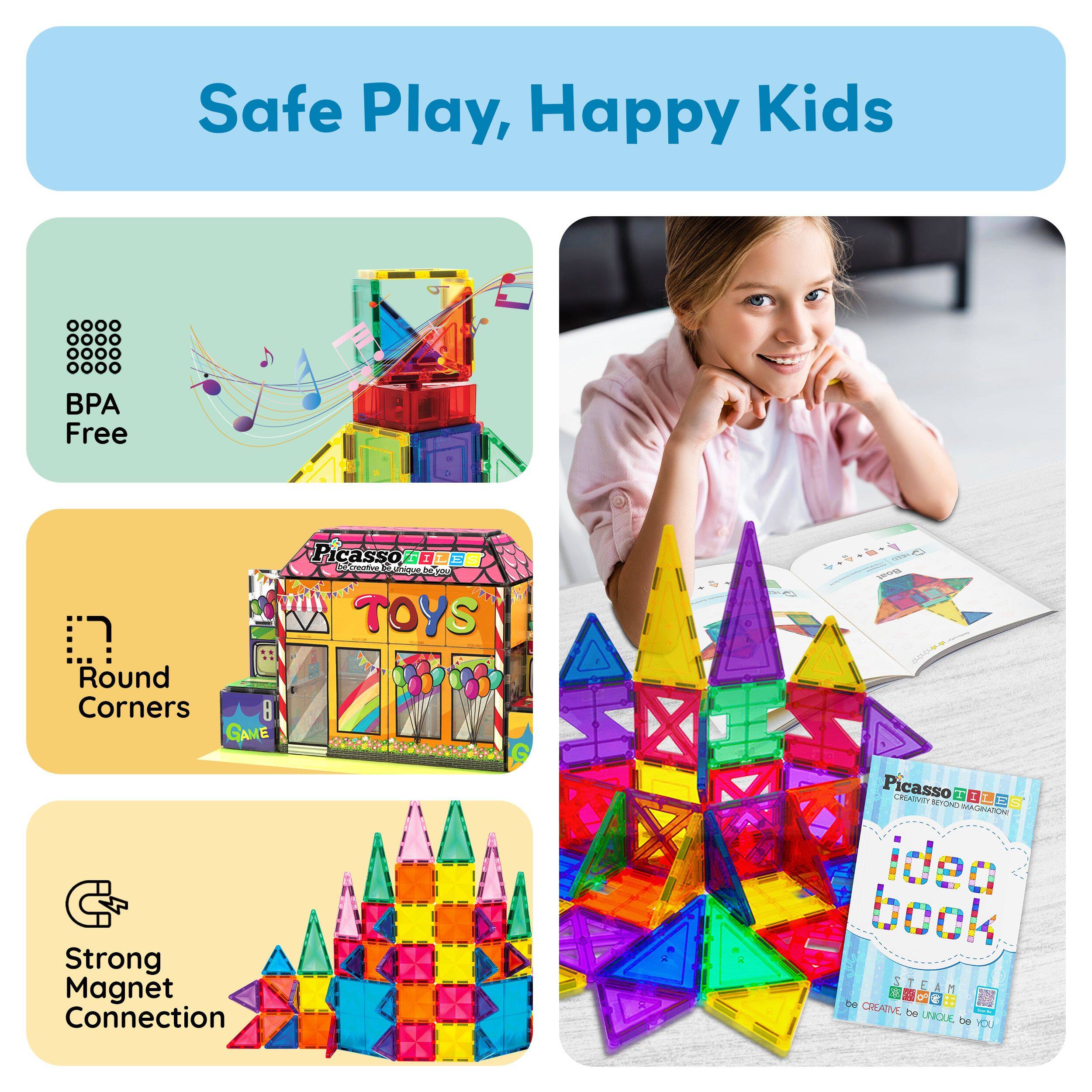 Safe Play, Happy Kids
BPA Free
Round Corners
Strong Magnet Connection
Picasso Idea Book
STEAM be CREATIVE be UNQUE be YOU
