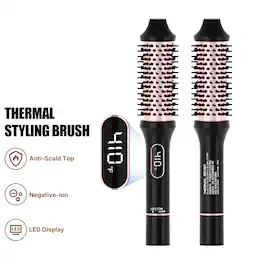 NICEBAY - Heated Round Brush, Thermal Styling Brush, Thermal Brush, Electric Curling Brush With 6 Temp Settings - Black and rose golden