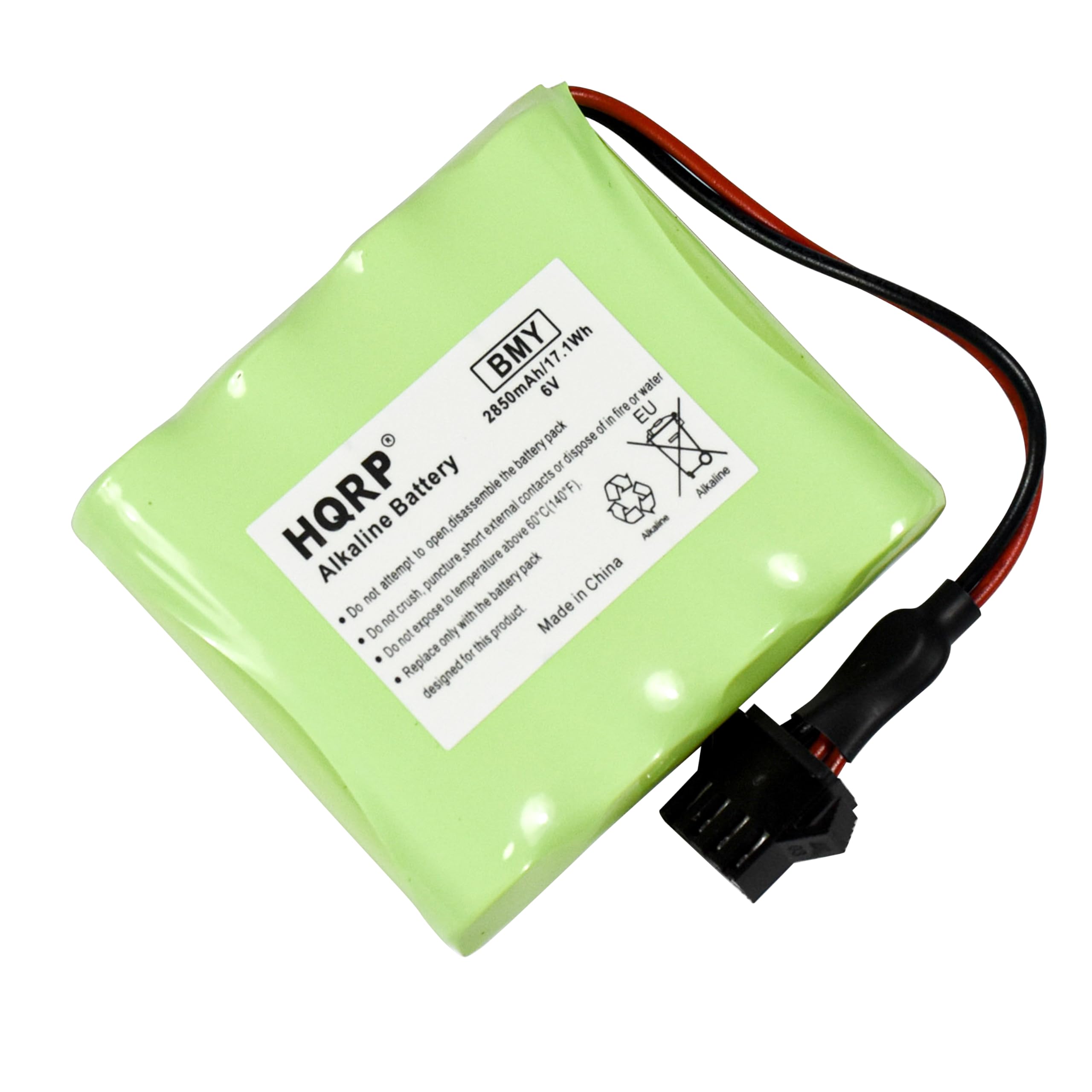 BMY 2850mAh/17.6V Alkaline Battery  
HQRP Battery  
Do not attempt to disassemble, puncture, or expose to fire or water.  
Do not crush, short, or expose to high temperature.  
Do not dispose of in fire or water.  
Replace only with the product designed for this battery pack.  
Made in China  
EU  
Alkaline