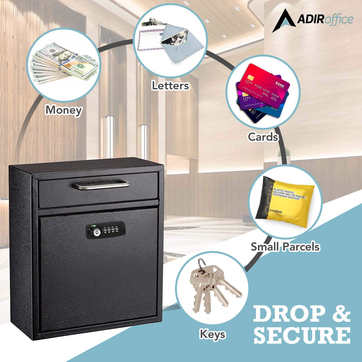 AdirOffice Drop Box Medium Steel Wall Mounted Drop Box Mailbox