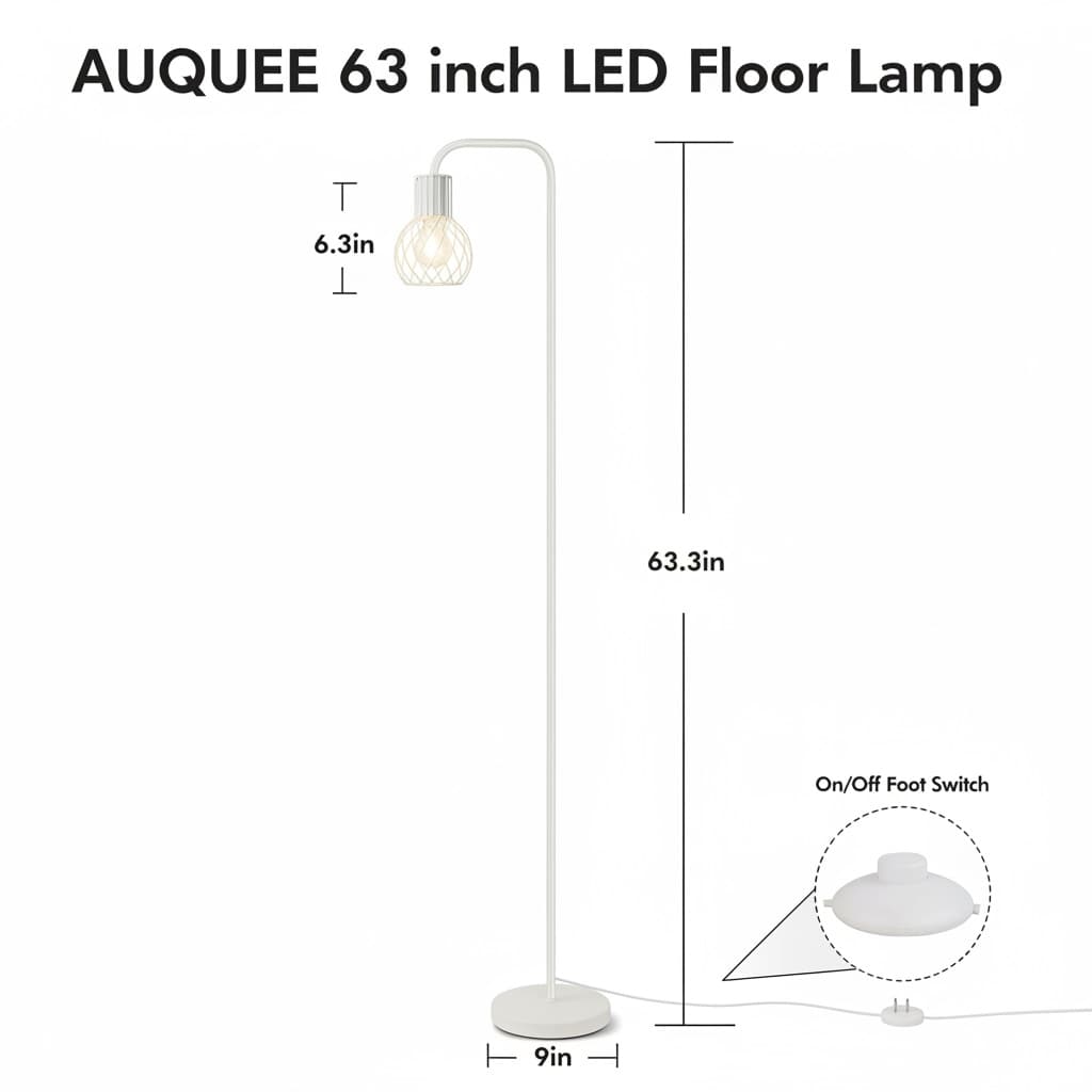 AUQUEUE 63 inch LED Floor Lamp  
6.3in  
63.3in  
On/Off Foot Switch  
9in