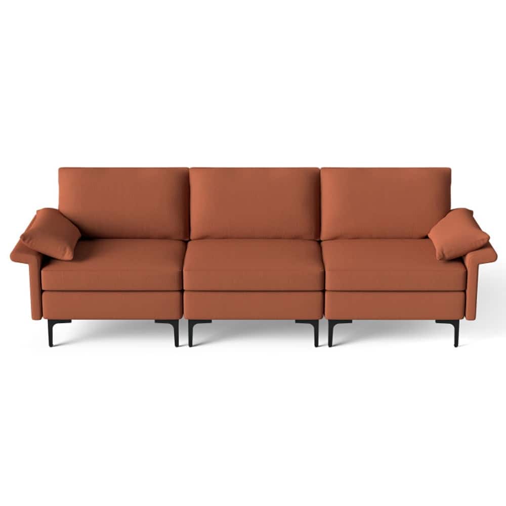 Resenkos - Large 3-Seat Sofa Sectional with Metal Legs for 3-4 people-Rust Red, Sectional Sofa Couch Living Room Sleeper Set - Red