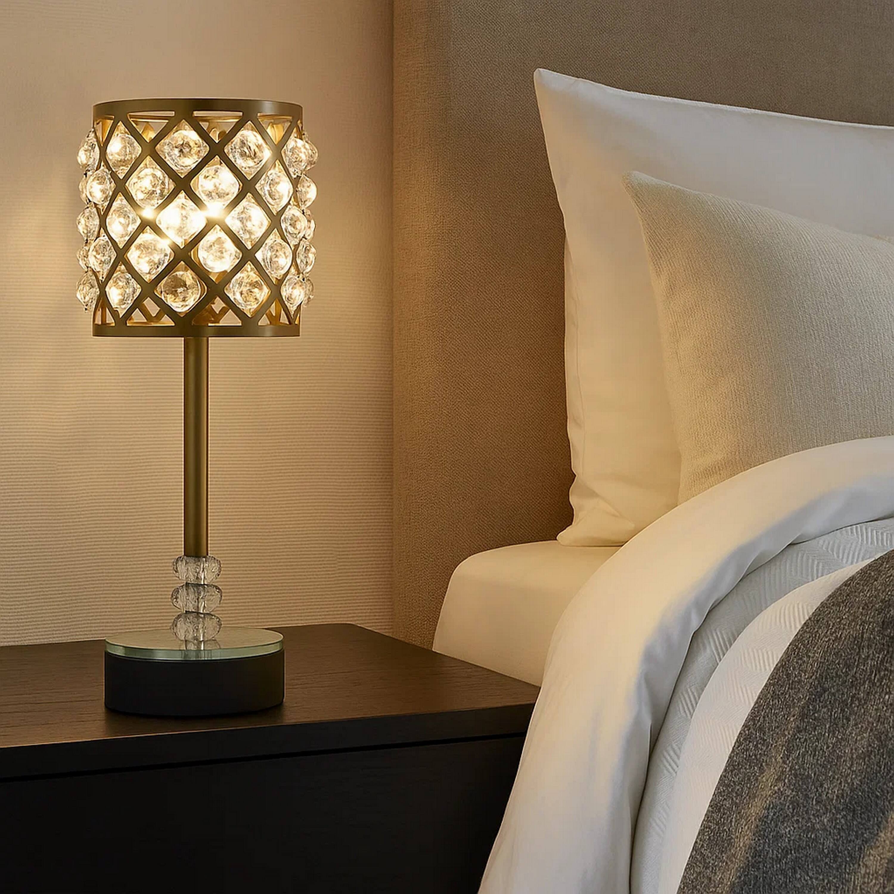 Alt View 2. Manhattan Lane - Dany 24 Inch Table Lamp with Crystal Drum Shade, Metal - Brass, Black.