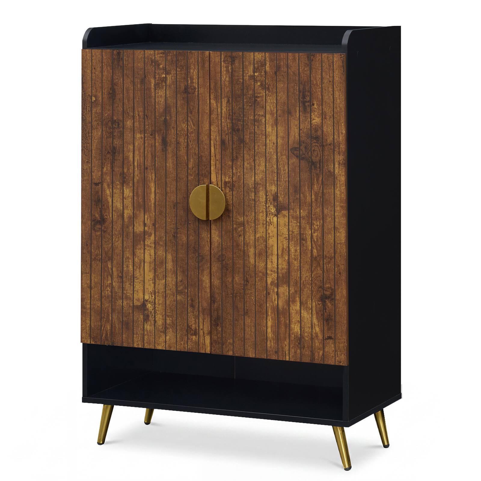 Alt View 9. Costway - Costway 44" 7-Tier Tall Shoe Storage Cabinet with Doors, Adjustable Shelves & Metal Legs - Rustic Brown + Black.