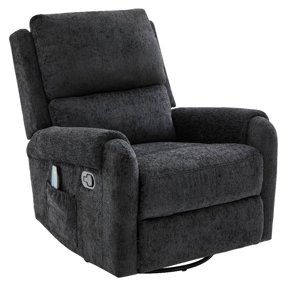 Alt View 10. Ropilly - Ropilly Black Massage Recliner Chair, Swivel Rocker Nursery Recliner with Side Pocket, Chenille Manual Recliner Sofa - Black.