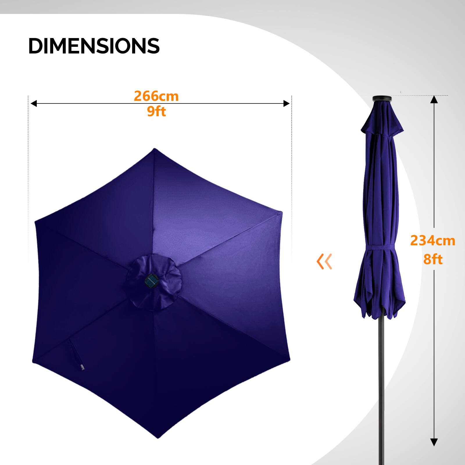 DIMENSIONS  
266cm 9ft  
234cm 8ft