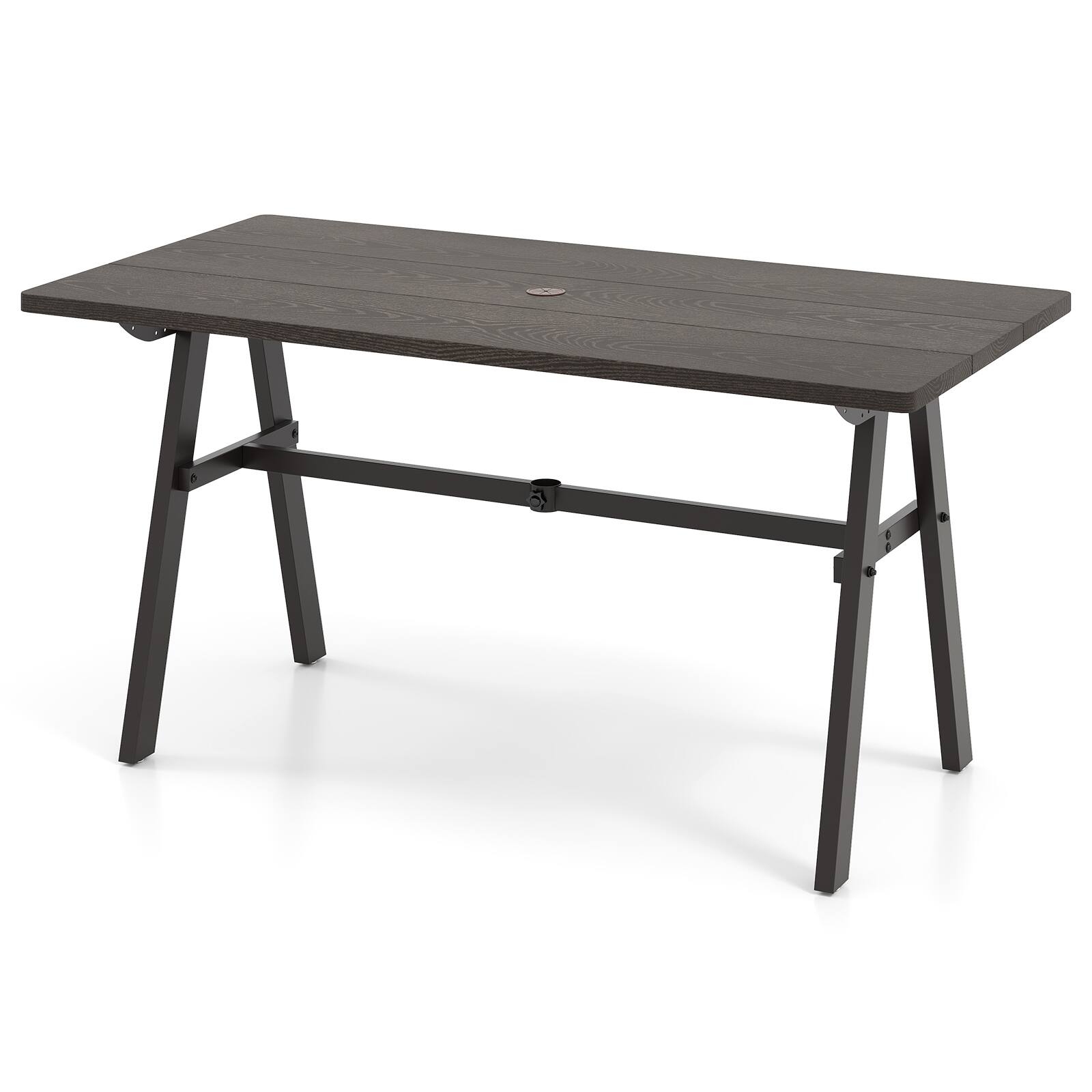 Alt View 5. Gymax - Gymax 59'' x 29.5'' Rectangle Rustproof Patio Dining Table w/ 1.93'' Umbrella Hole - Dark Brown.