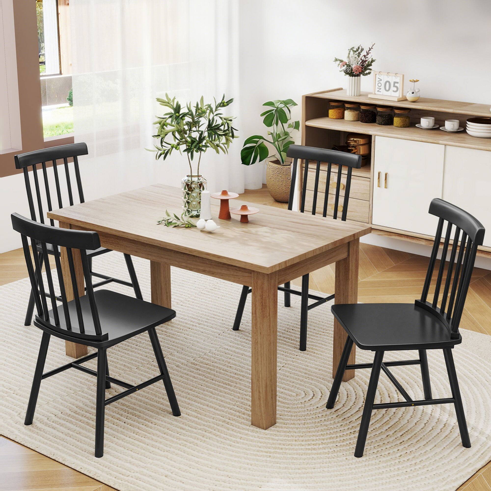 Alt View 7. Homcom - Windsor Dining Chairs Set of 2, Farmhouse Wooden Kitchen Chairs with Spindle Backrest for Dining Room, Living Room - Black.