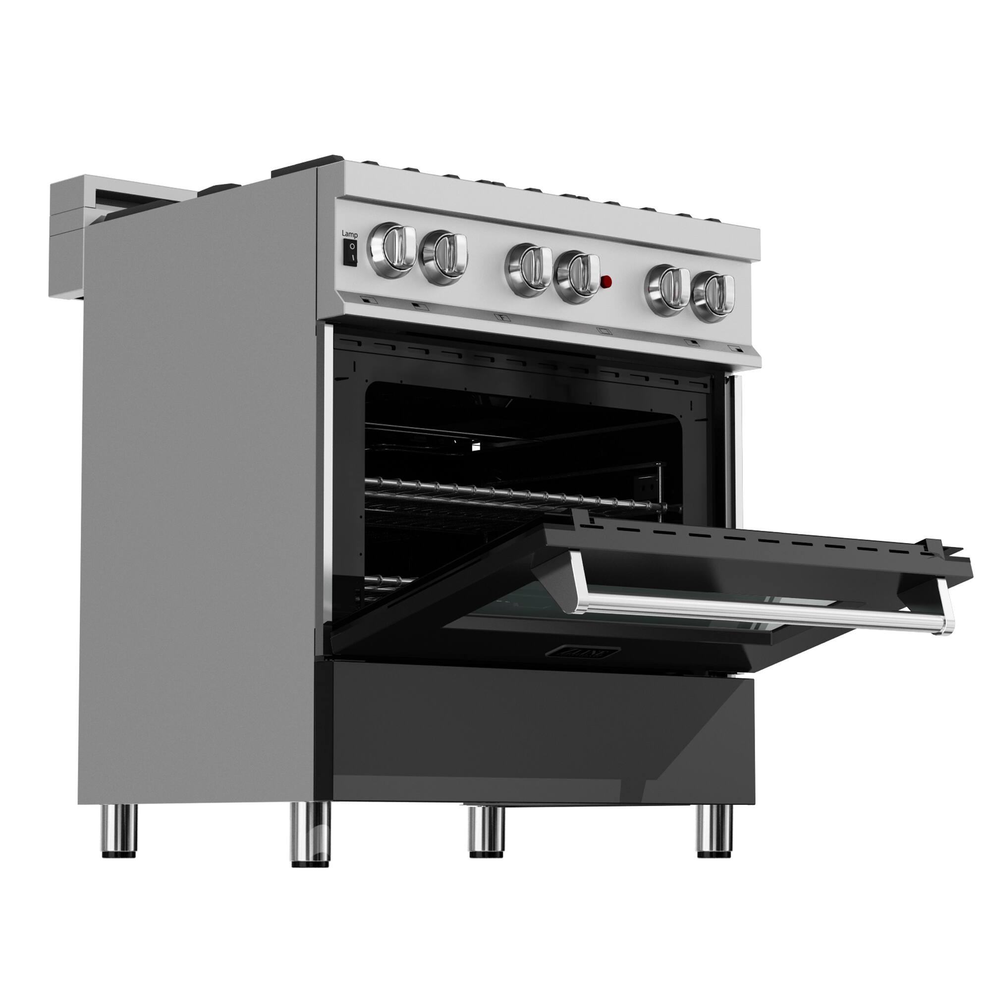 Alt View 1. ZLINE - ZLINE 30 in. Legacy Dual Fuel Range in Satin Stainless Steel w/ Black Matte Door (RAS-BLM-30) - Stainless Steel/Black Matte Door.
