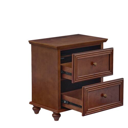Alt View 6. LUCKY ONE - 22.9" Mid Century Nightstand with Charging Station 2 Drawers USB - Walnut.