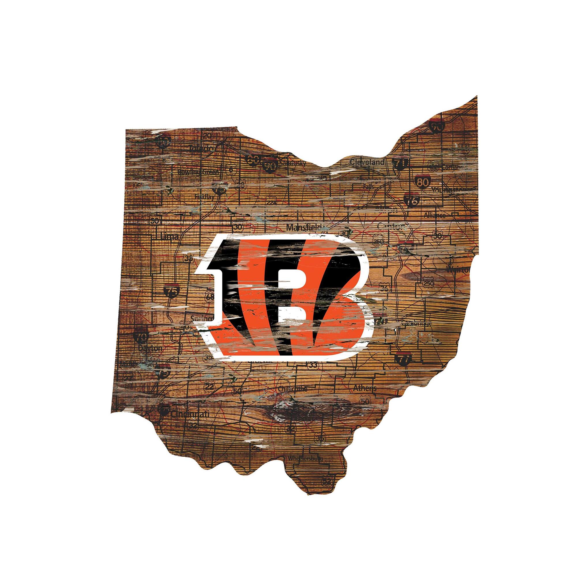 Cincinnati Bengals 23.5" x 23.5" Distressed State with Logo Sign