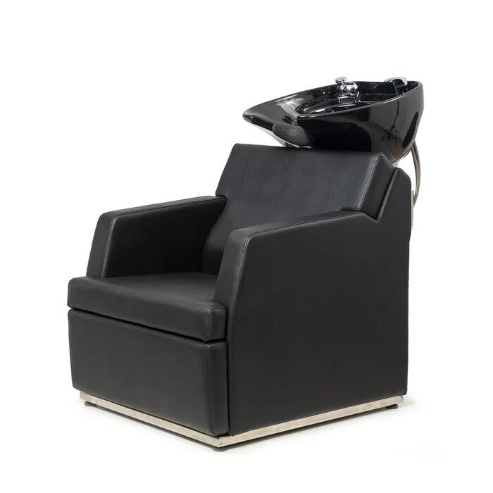 Alt View 6. Winado - Salon Backwash Unit Shampoo Chair with Tilting Porcelain Bowl & Retractable Sprayer & Rubber Neck Rest for Barbershop - Black.
