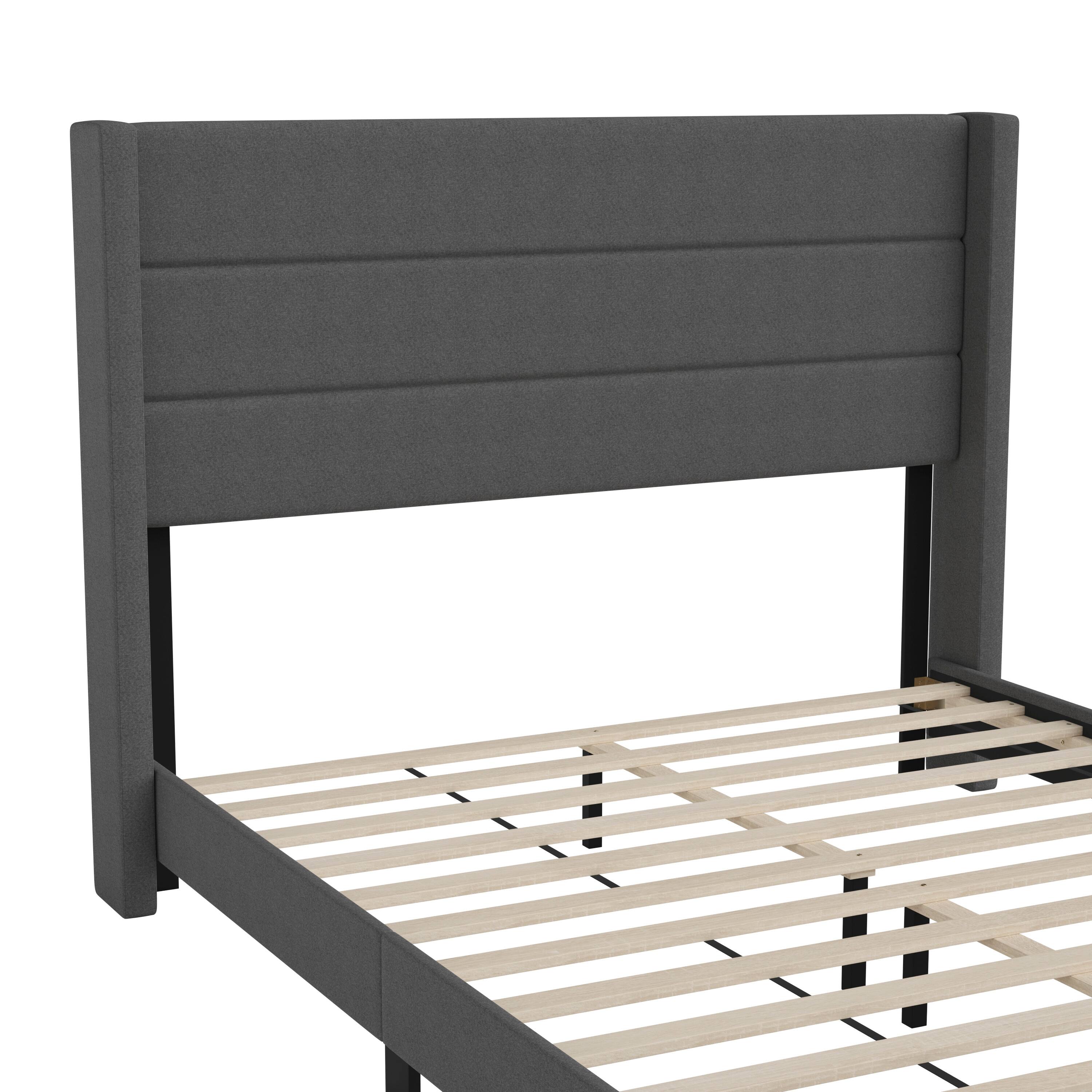 Alt View 10. Emma + Oliver - Upholstered Platform Bed with Wingback Headboard - Charcoal.