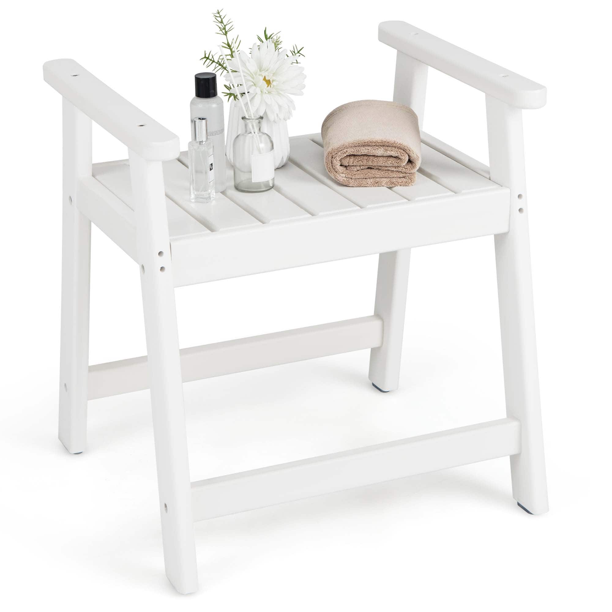 Front. Costway - Heavy Duty Waterproof HDPE Shower Bench Bathroom Shower Chair with Armrest - White.