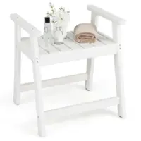 Costway Heavy Duty Waterproof HDPE Shower Bench Bathroom Shower Chair with Armrest - White - Front_Zoom