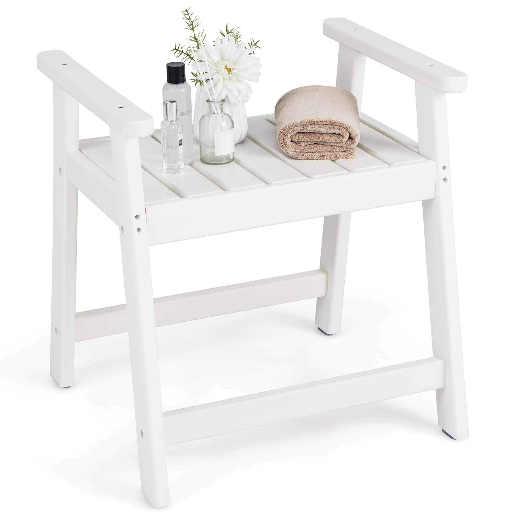 Costway - Heavy Duty Waterproof HDPE Shower Bench Bathroom Shower Chair with Armrest - White