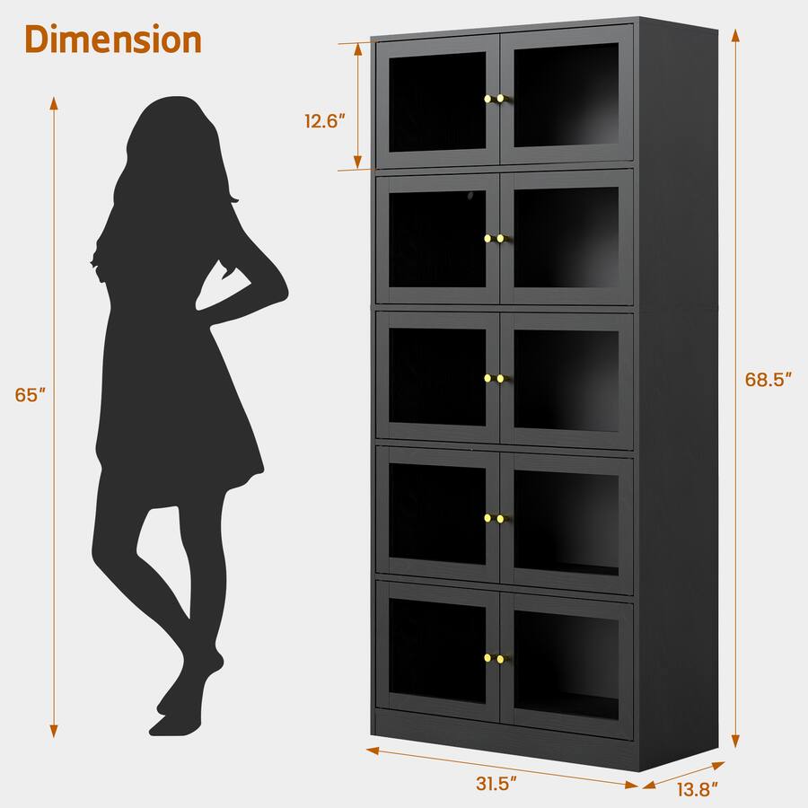 Skyzoo Display Cabinet with RGB LED Lights & Tempered Glass Doors, 5 ...