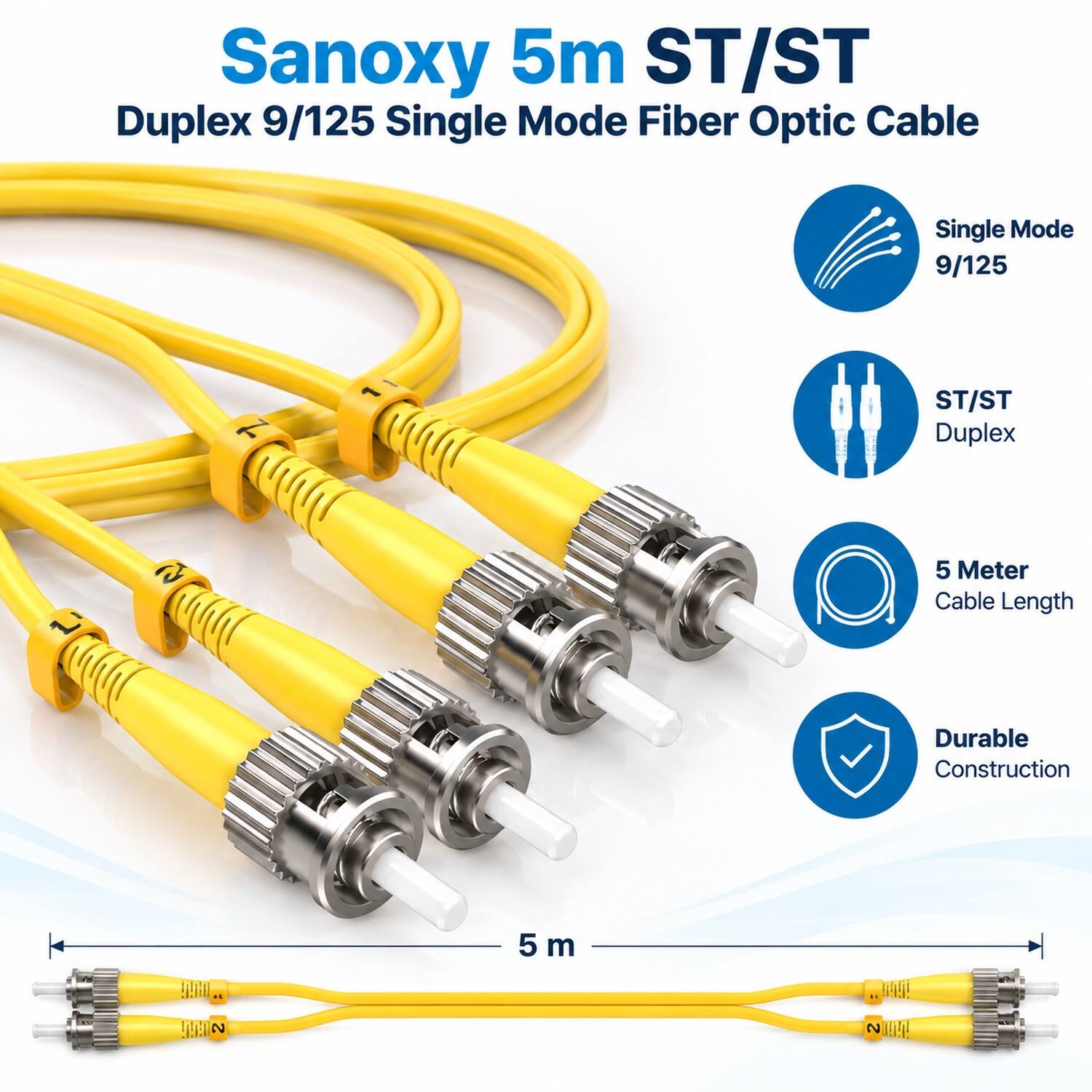 Sanoxy 5m ST/ST Duplex 9/125 Single Mode Fiber Optic Cable Multi - Best Buy