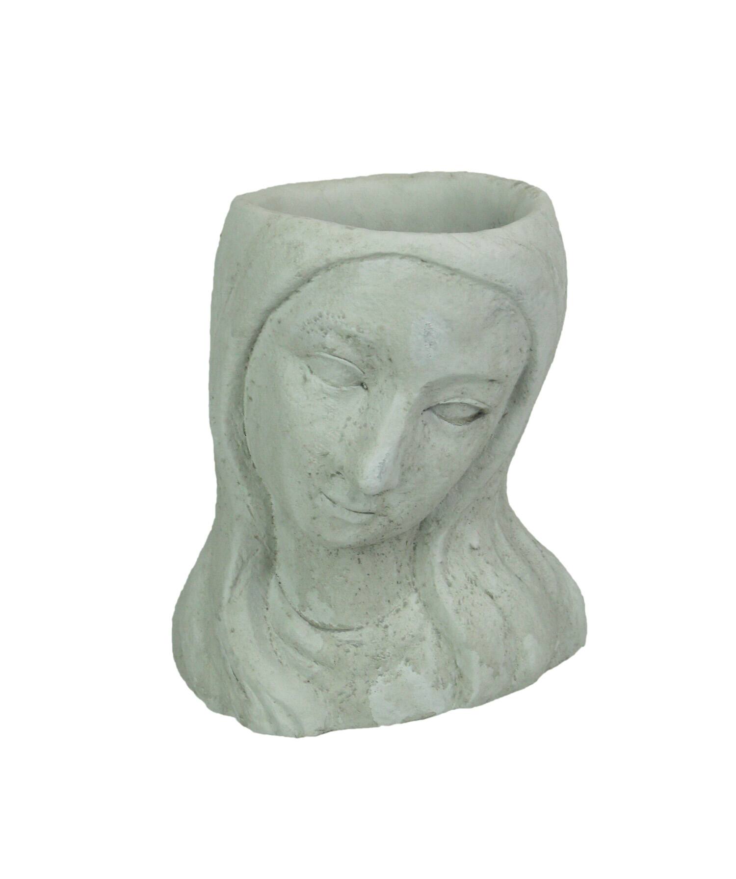 Front. Things2Die4 - Long-Haired Maiden Cast Polyresin Head Planter Pot 8 Inches High - Off-white.