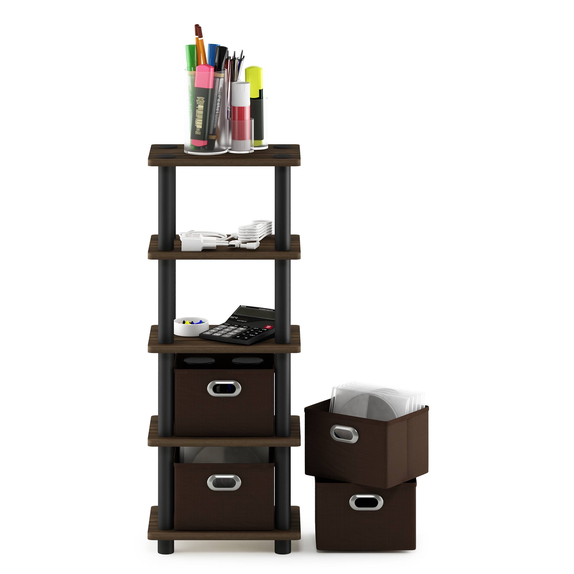 Alt View 4. Furinno - Turn-N-Tube 4-Bins System Rack, Columbia Walnut/Black/Dark Brown - Columbia Walnut/Black/Dark Brown.