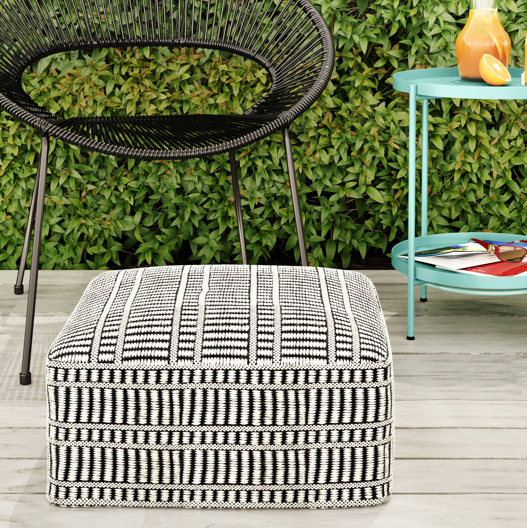 Left. Simpli Home - Safford Square Woven Pouf - Black and White.