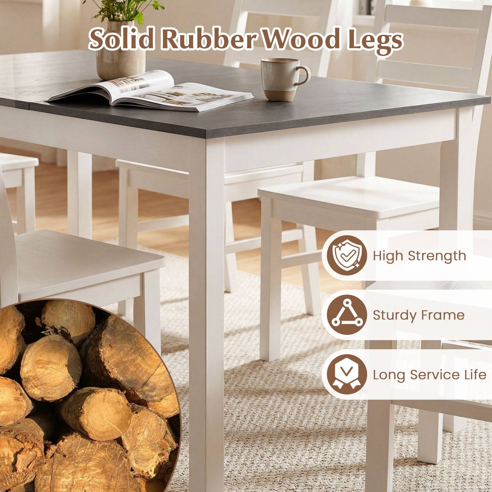 Solid Rubber Wood Legs  
High Strength  
Sturdy Frame  
Long Service Life