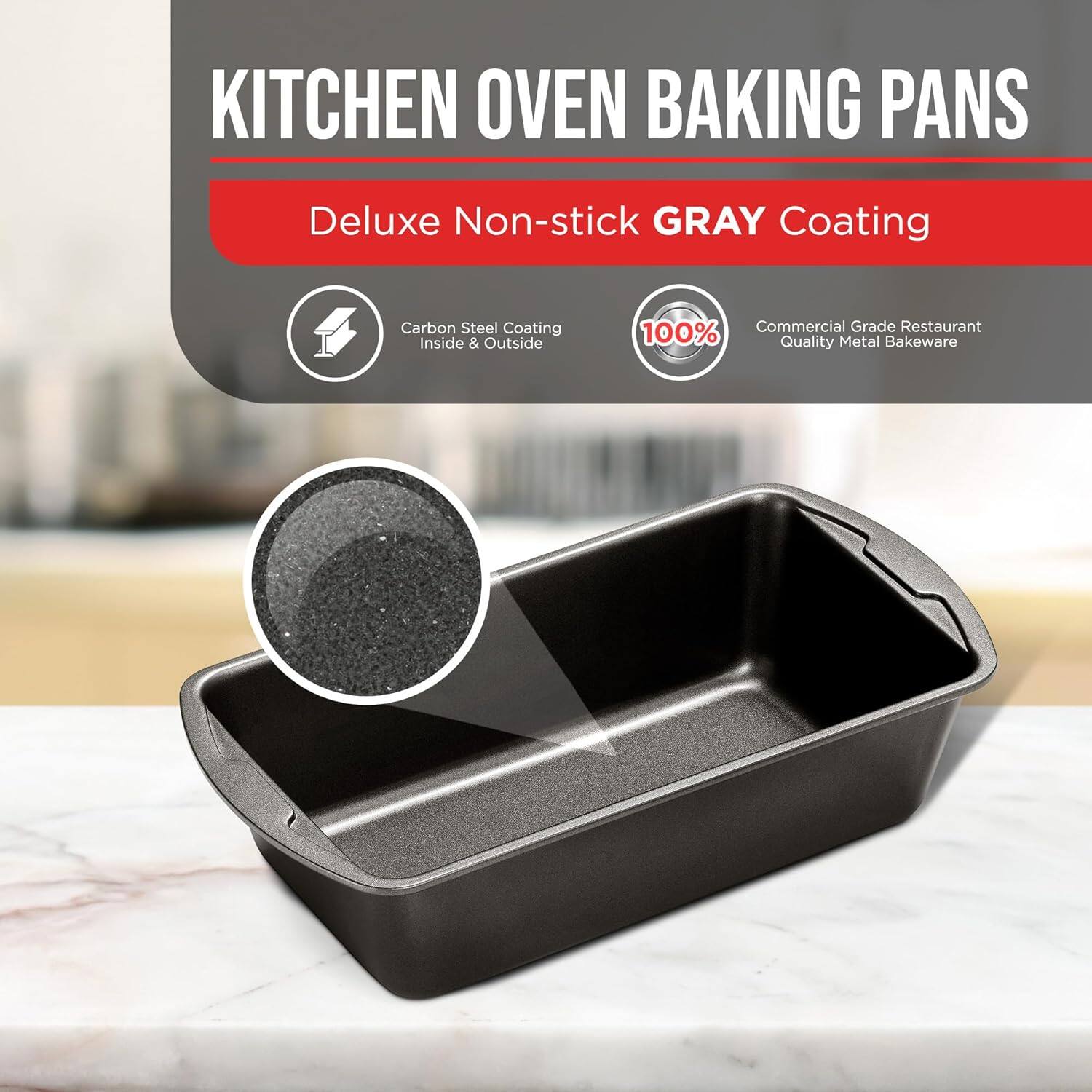 KITCHEN OVEN BAKING PANS Deluxe Non-stick GRAY Coating Carbon Steel Coating Inside & Outside 100% Commercial Grade Restaurant Quality Metal Bakeware