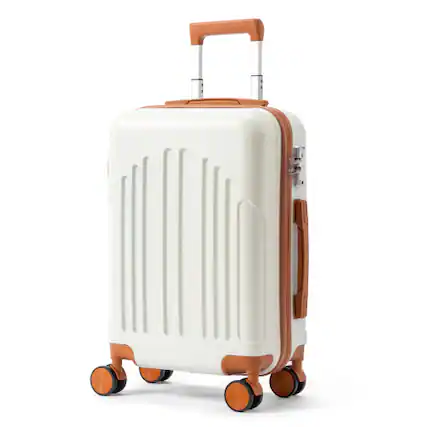 Front. Winado - 20" Airline Approved Small Trolley Case ABS Hardside Suitcase with Double Spinner Wheels & TSA Lock for Travel Business - White & Brown.