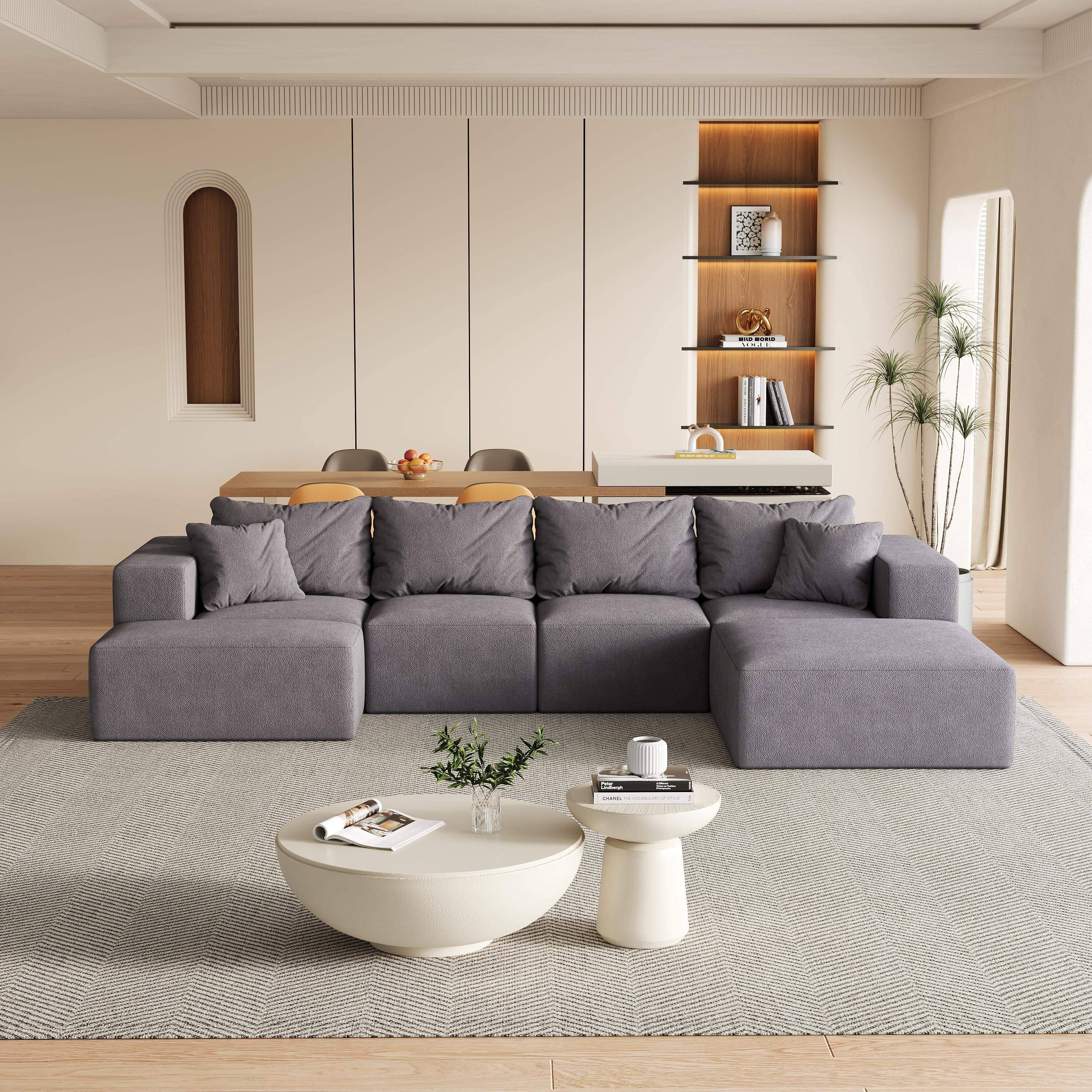 Angle. Roomtec - Modern Upholstered Sectional Boneless Couch SetModular 132 inch L Shaped Sectional Living Room Sofa Set With 6 - Grey.
