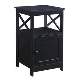 FurniFact - Wooden End Table with Cabinet for Living Room or Bedroom Use - Black