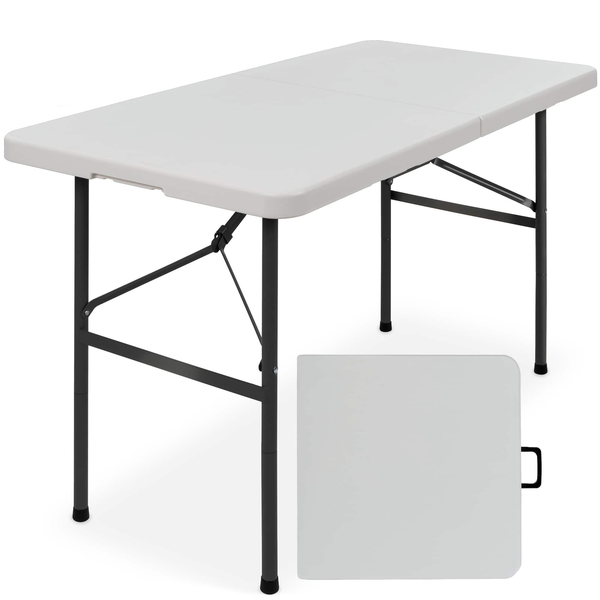 Front. Best Choice Products - Portable Folding Plastic Dining Table w/ Handle, Lock - 4ft - Light Gray.