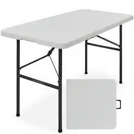 Best Choice Products - Portable Folding Plastic Dining Table w/ Handle, Lock - 4ft - Light Gray