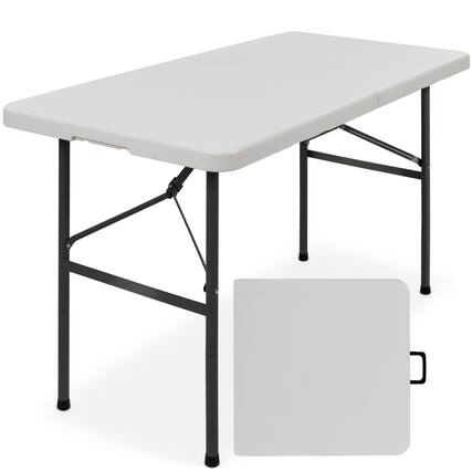 Front. Best Choice Products - Portable Folding Plastic Dining Table w/ Handle, Lock - 4ft - Light Gray.