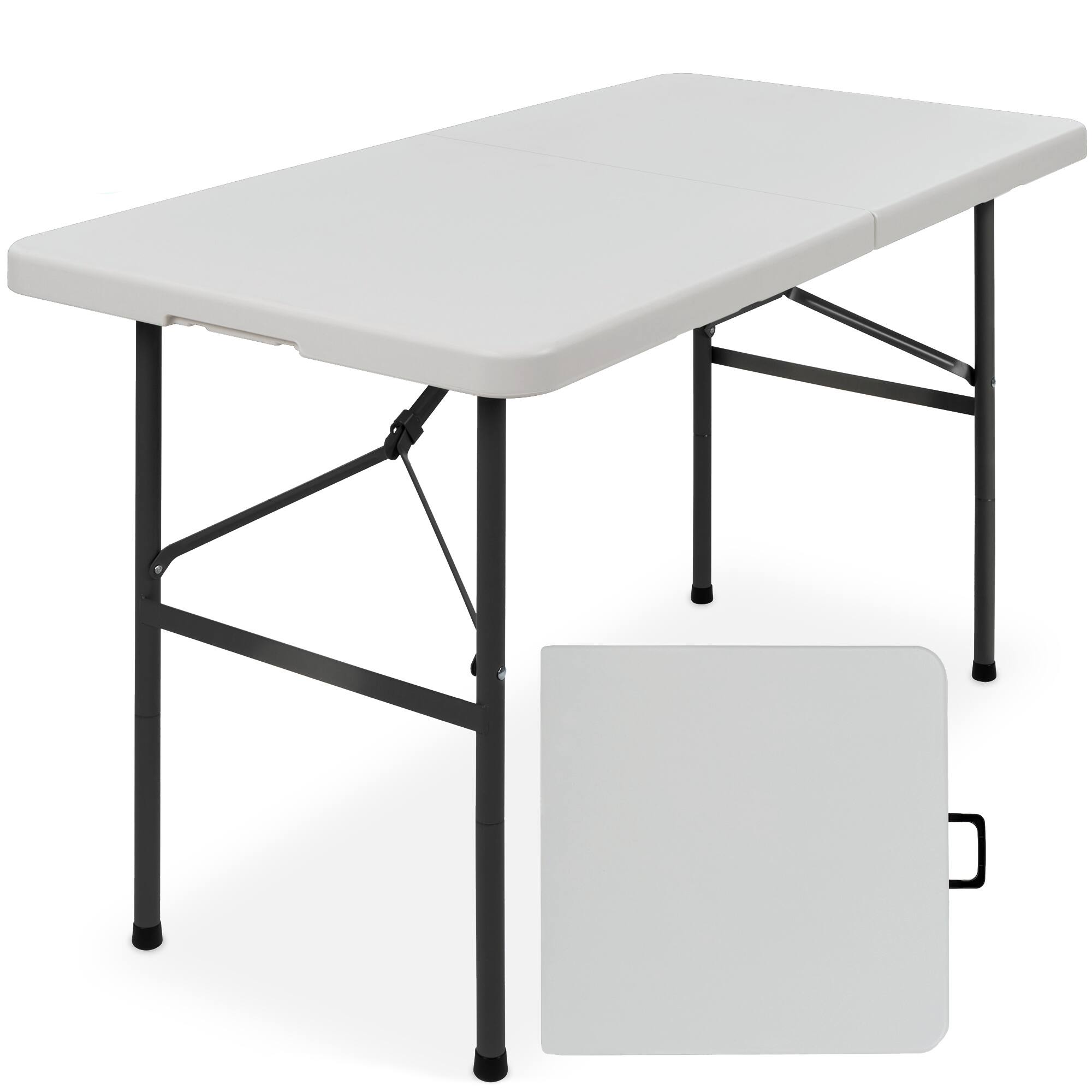 Front. Best Choice Products - Portable Folding Plastic Dining Table w/ Handle, Lock - 4ft - Light Gray.