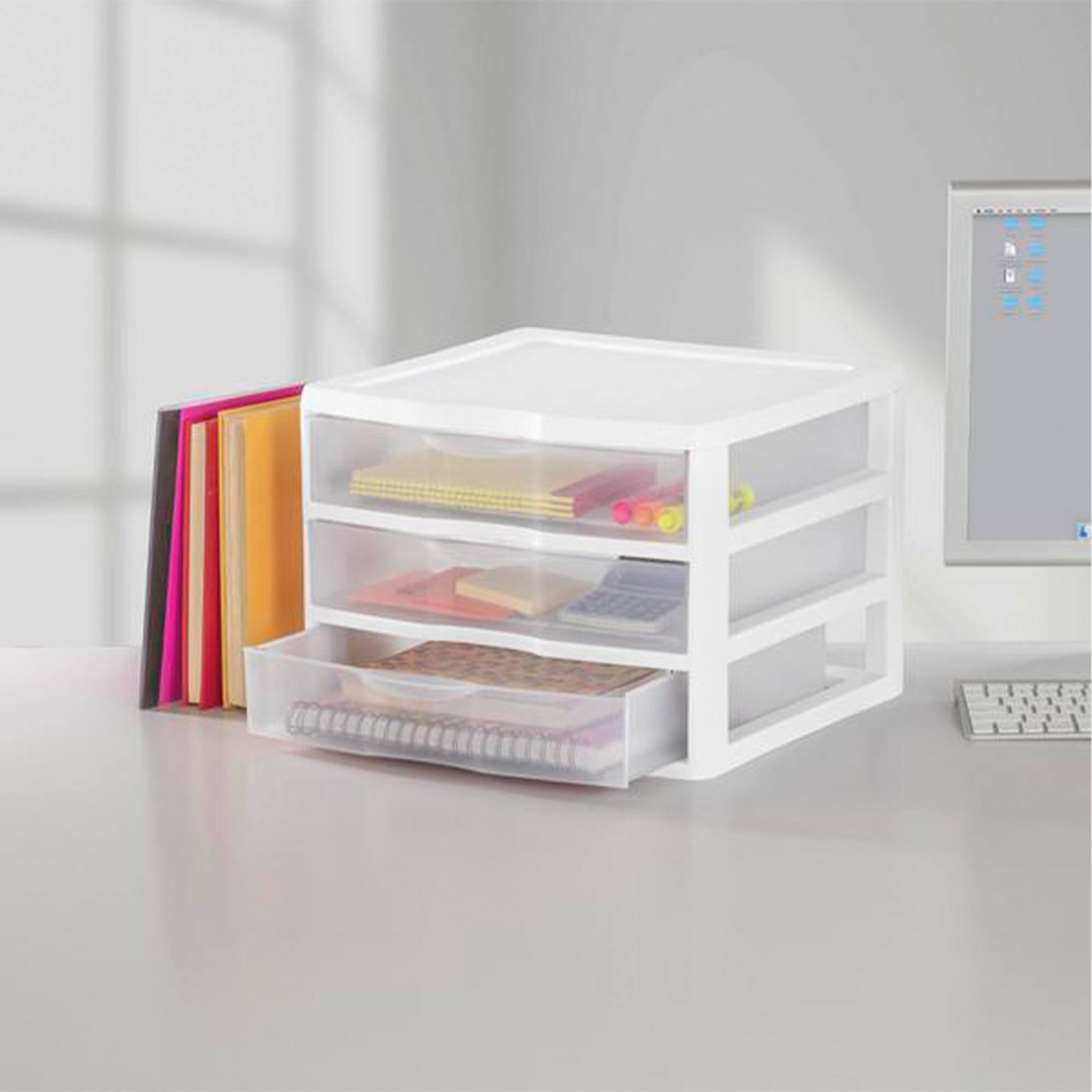 Alt View 2. Sterilite - Sterilite Clear Plastic Stackable Small 3 Drawer Storage System, White, (12 Pack).