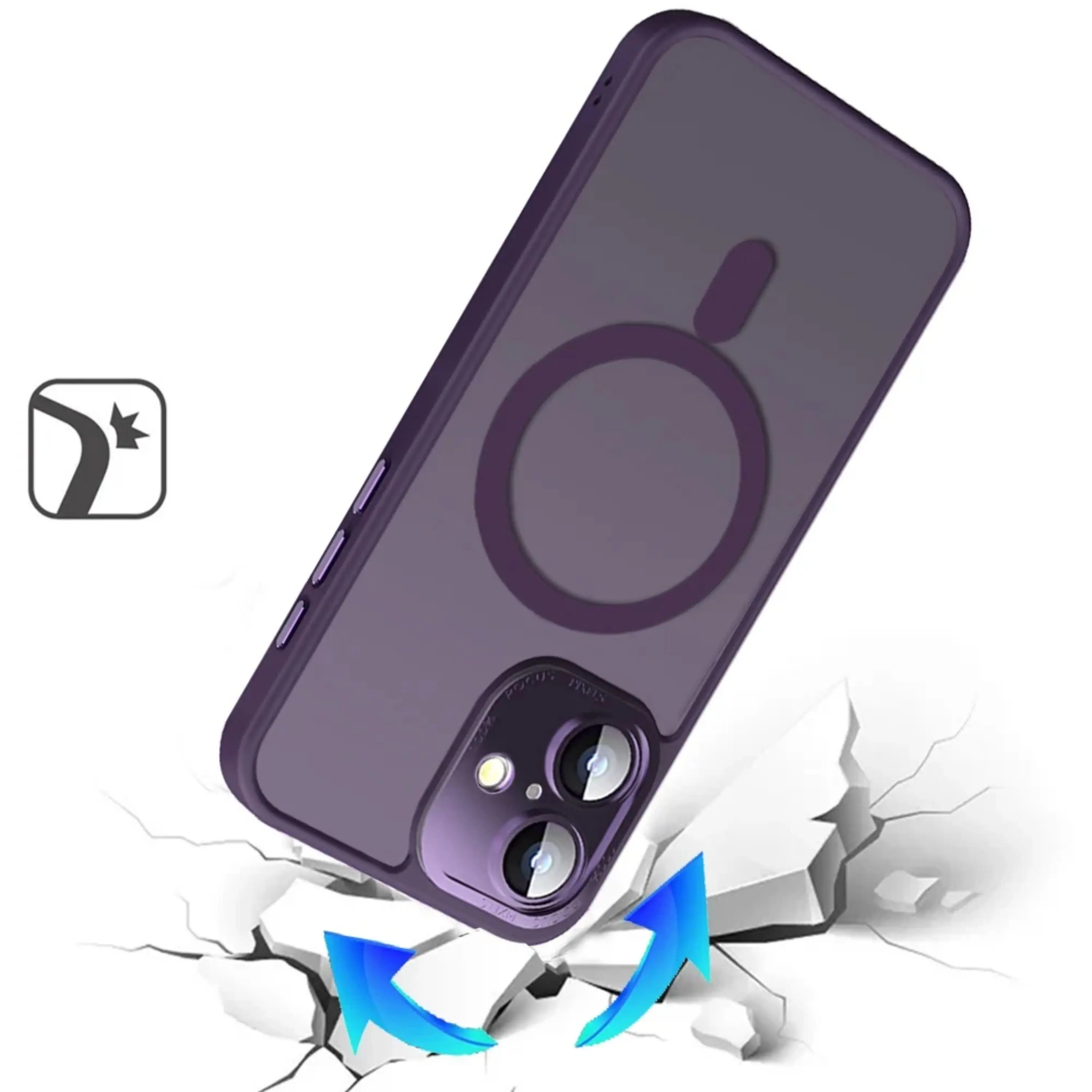 Angle. Kitcheniva - Magnetic Circle Metal Glass Camera Lens Phone Case With Tempered Glass For iPhone 17 Purple - Purple.