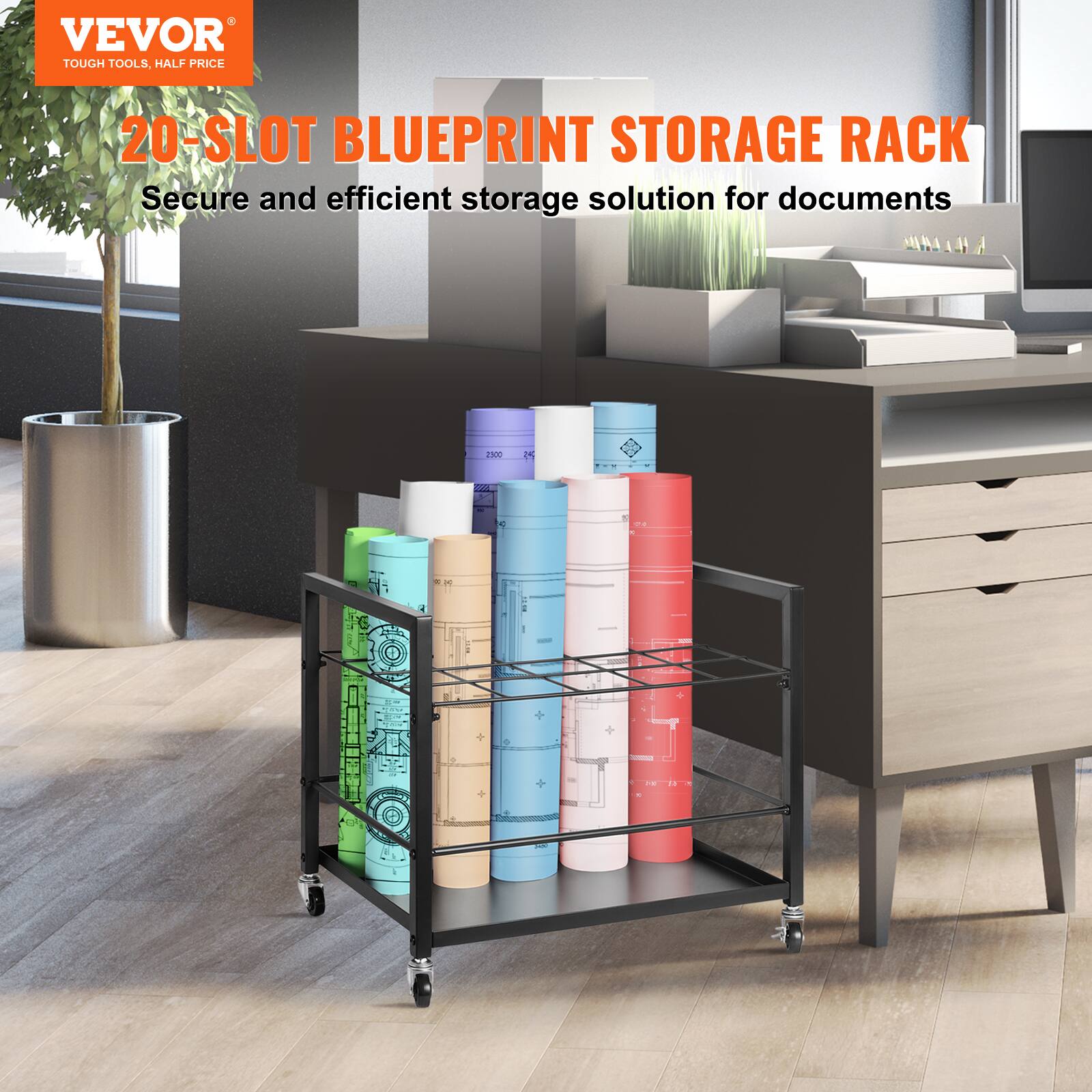 VEVOR TOUGH TOOLS, HALF PRICE

20-SLOT BLUEPRINT STORAGE RACK

Secure and efficient storage solution for documents