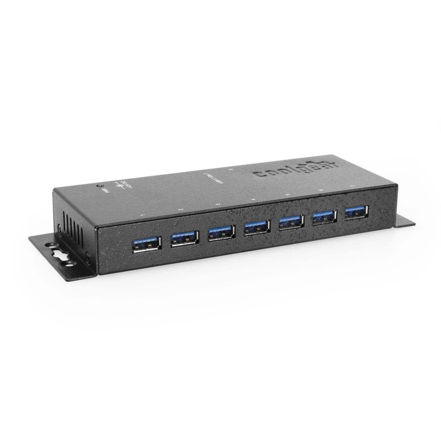 Front. Coolgear - 7-Port USB Hub - USB Type-A - Industrial Metal Enclosure - 480Mbps - Includes Power Adapter - Black.