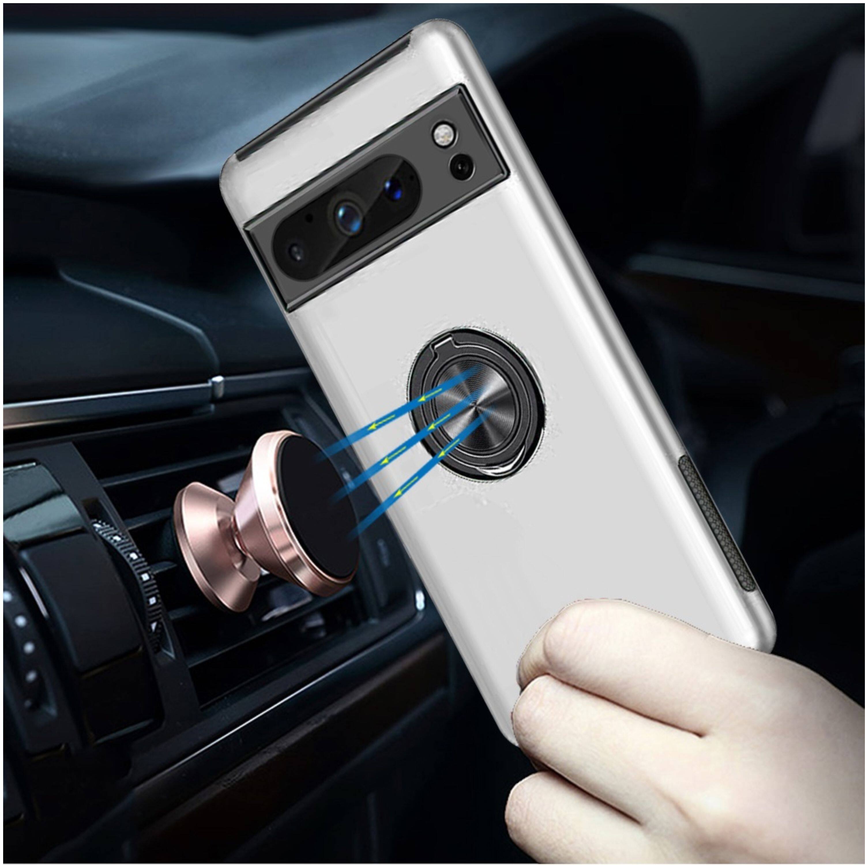 Angle. Kitcheniva - Rubberized Dual Layer Magnetic Ring Stand For Google Pixel 8 Pro Silver - Silver.