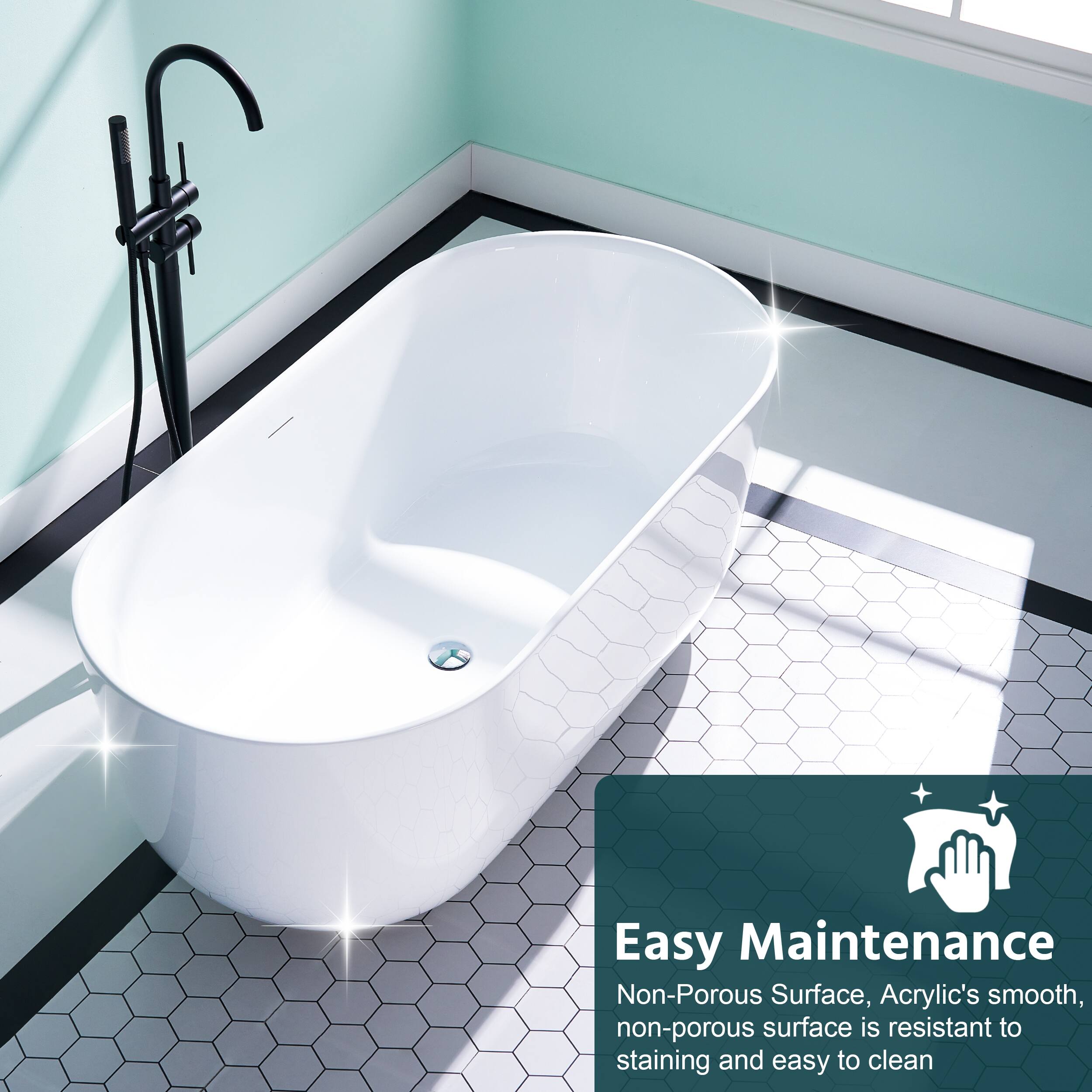 Easy Maintenance  
Non-Porous Surface, Acrylic's smooth, non-porous surface is resistant to staining and easy to clean