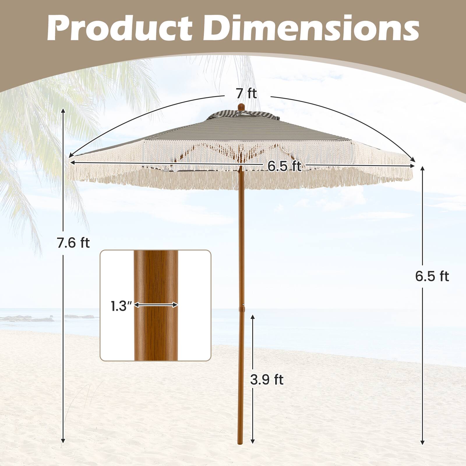 Product Dimensions: 7 ft, 6.5 ft, 7.6 ft, 6.5 ft, 1.3", 3.9 ft