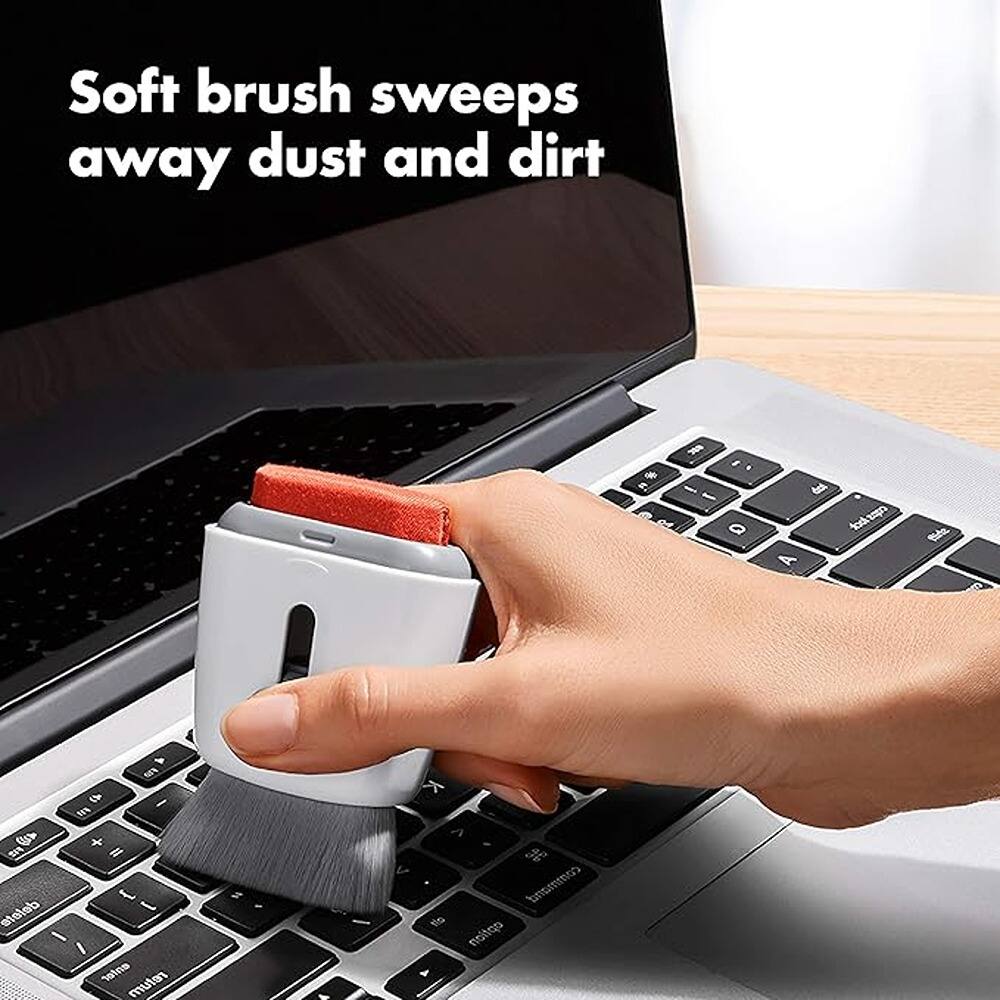 Soft brush sweeps away dust and dirt