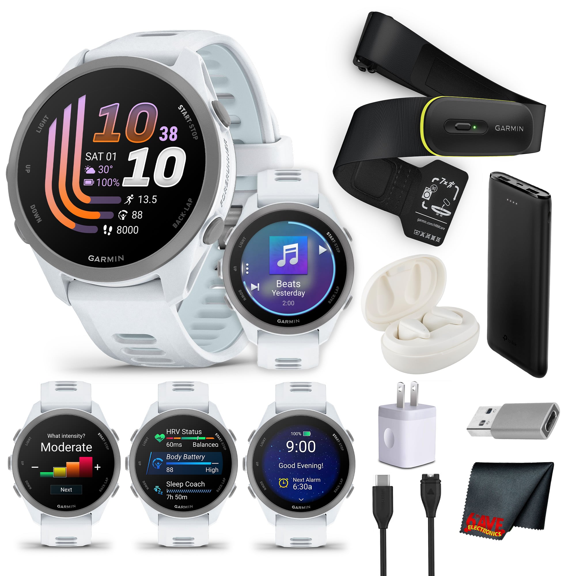 Garmin - Forerunner 170 Music GPS Running Smart watch White/ Cloud Blue Kit - White/Cloud Blue - (2025)