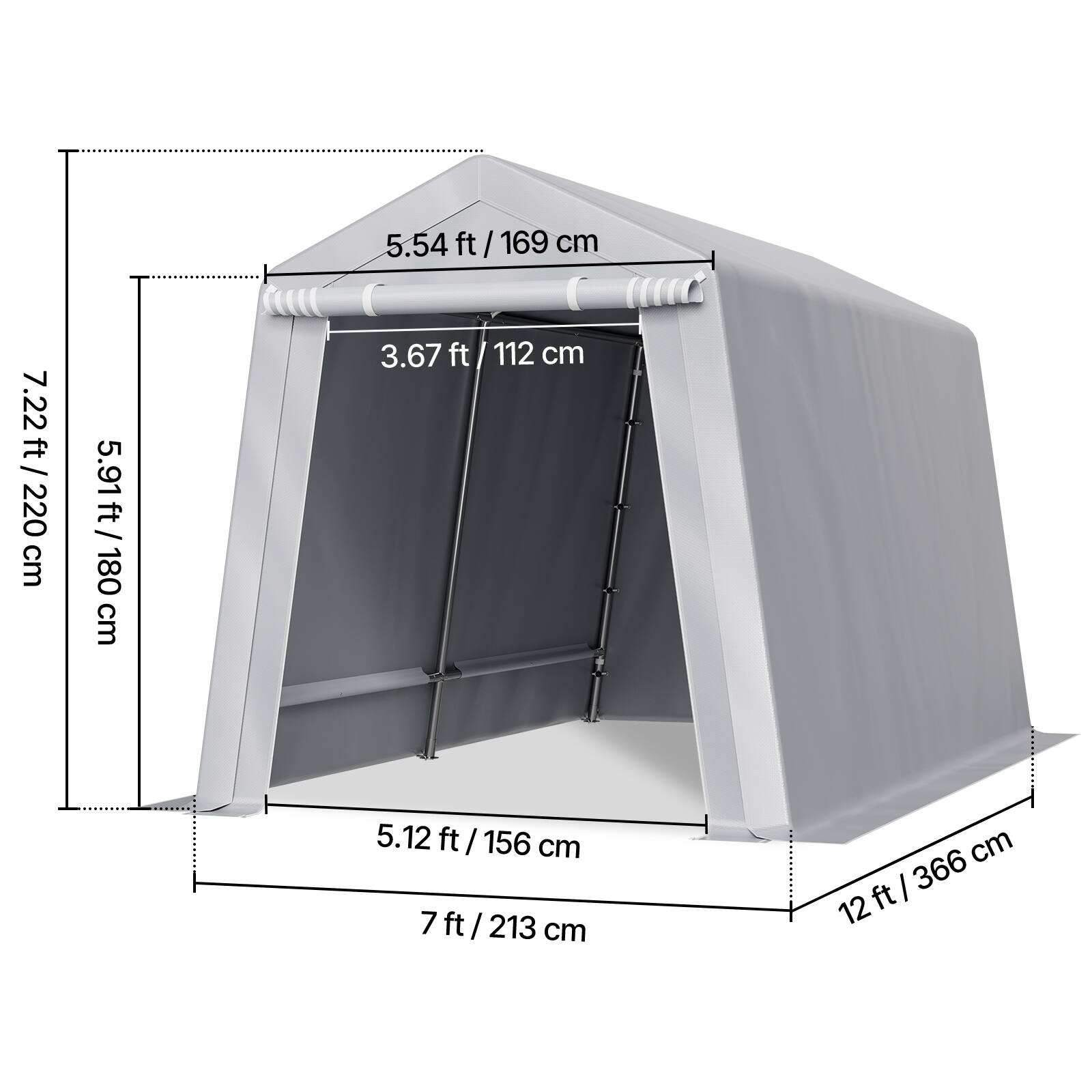 5.54 ft / 169 cm, 7.22 ft/220 cm, 5.91 ft/180 cm, 3.67 ft/112 cm, 5.12 ft / 156 cm, 7 ft / 213 cm, 12 ft / 366 cm.